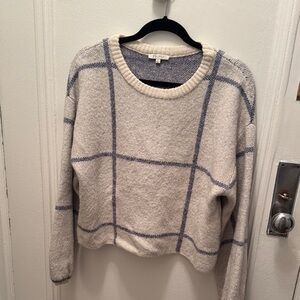 Z Supply Cream Sweater with Blue Windowpane Check